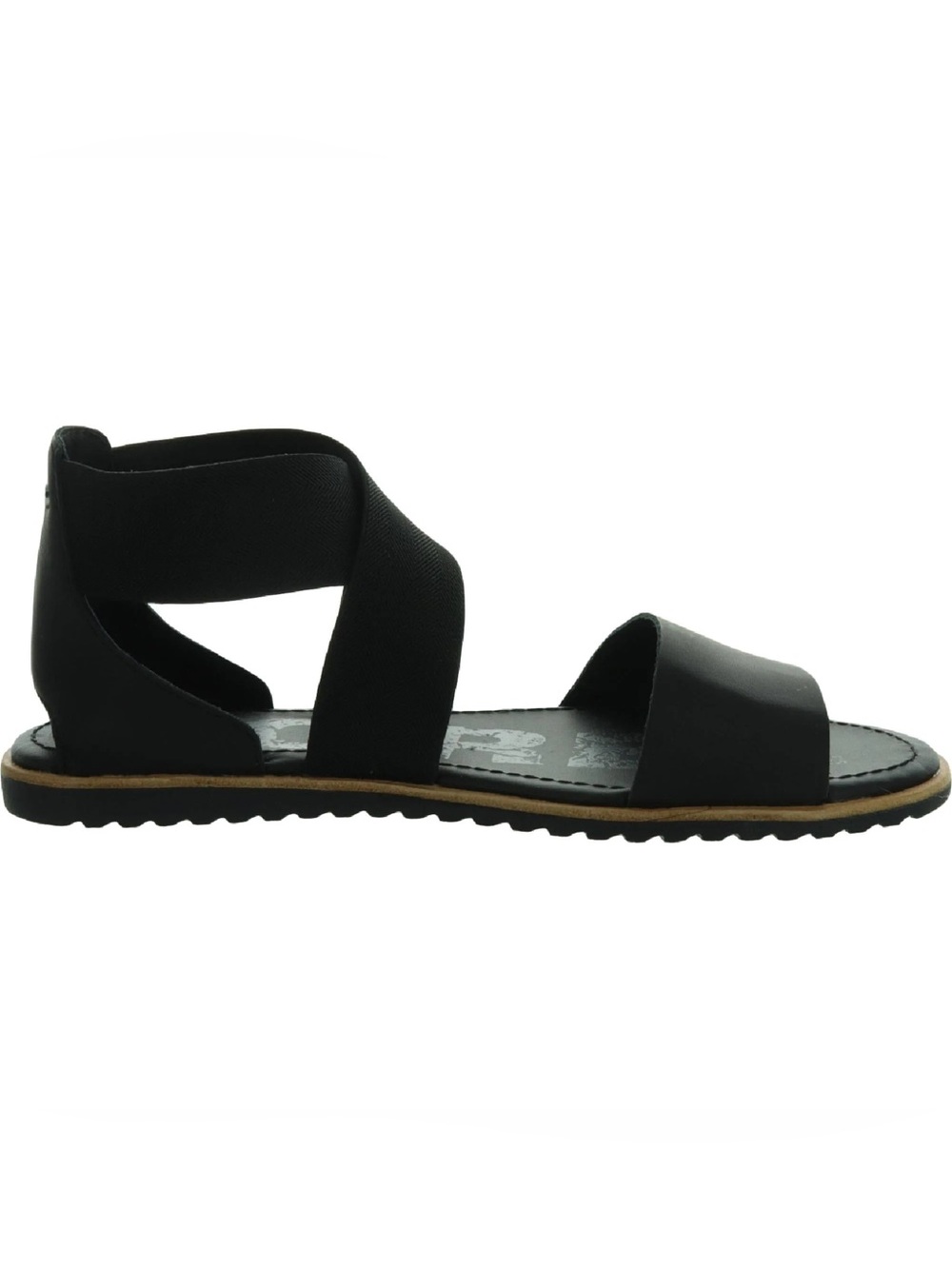 Sorel Ella Black Elastic Cross-Strap Flat Sandals